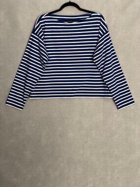 Lauren Ralph Lauren Stripe Top Boat Neck Long Sleeve Blue Women's Large NEW